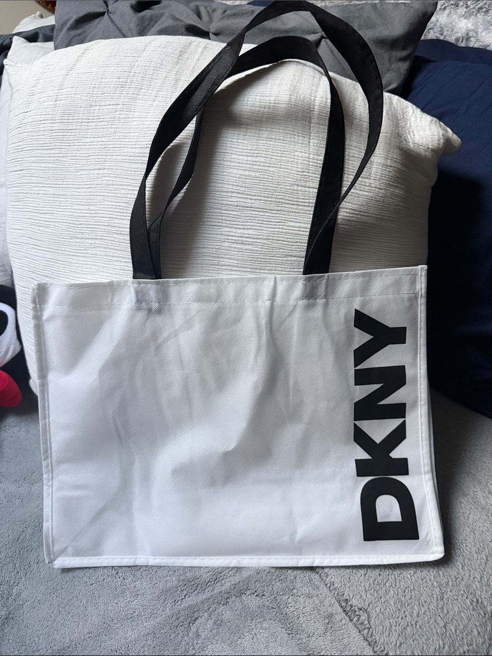 DKNY White Tote with Black Logo and Handles